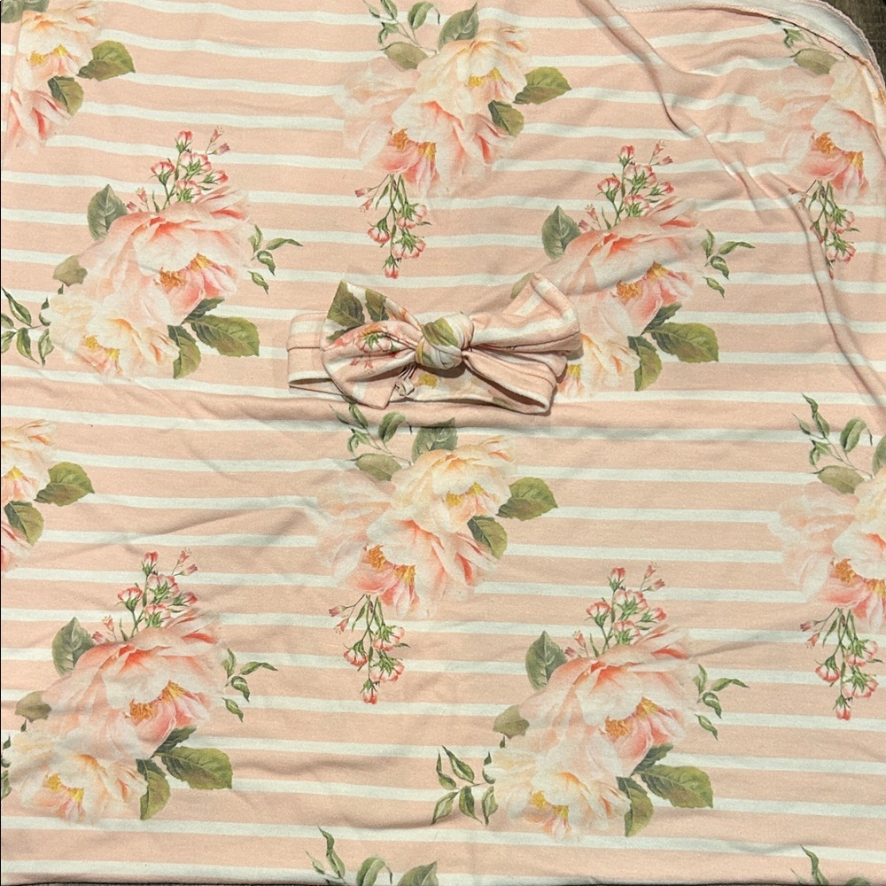Floral Striped Baby swaddle Blanket with Bow
